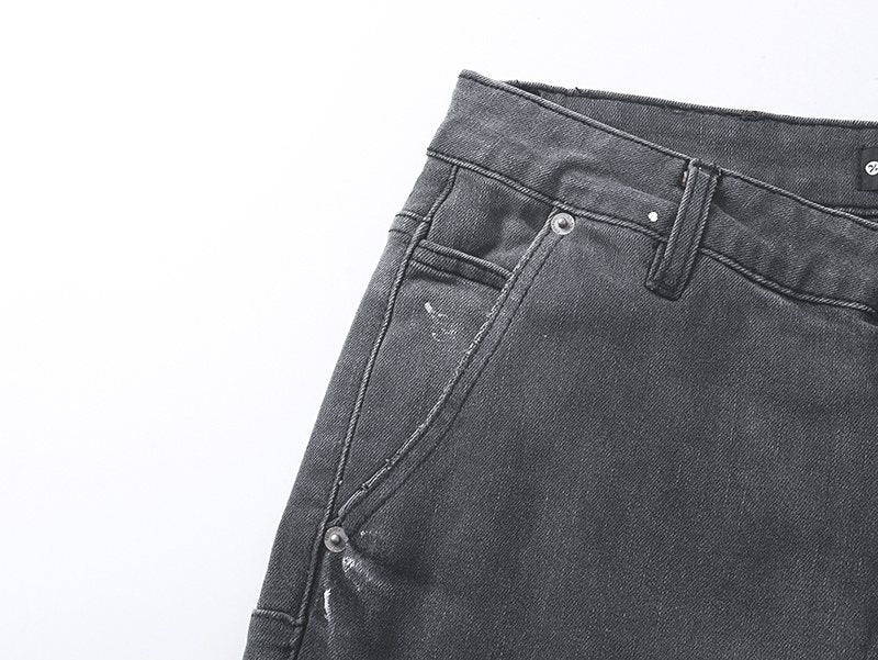 Purple Brand Charcoal Gray Paint-Splatter Cargo Jeans — detail