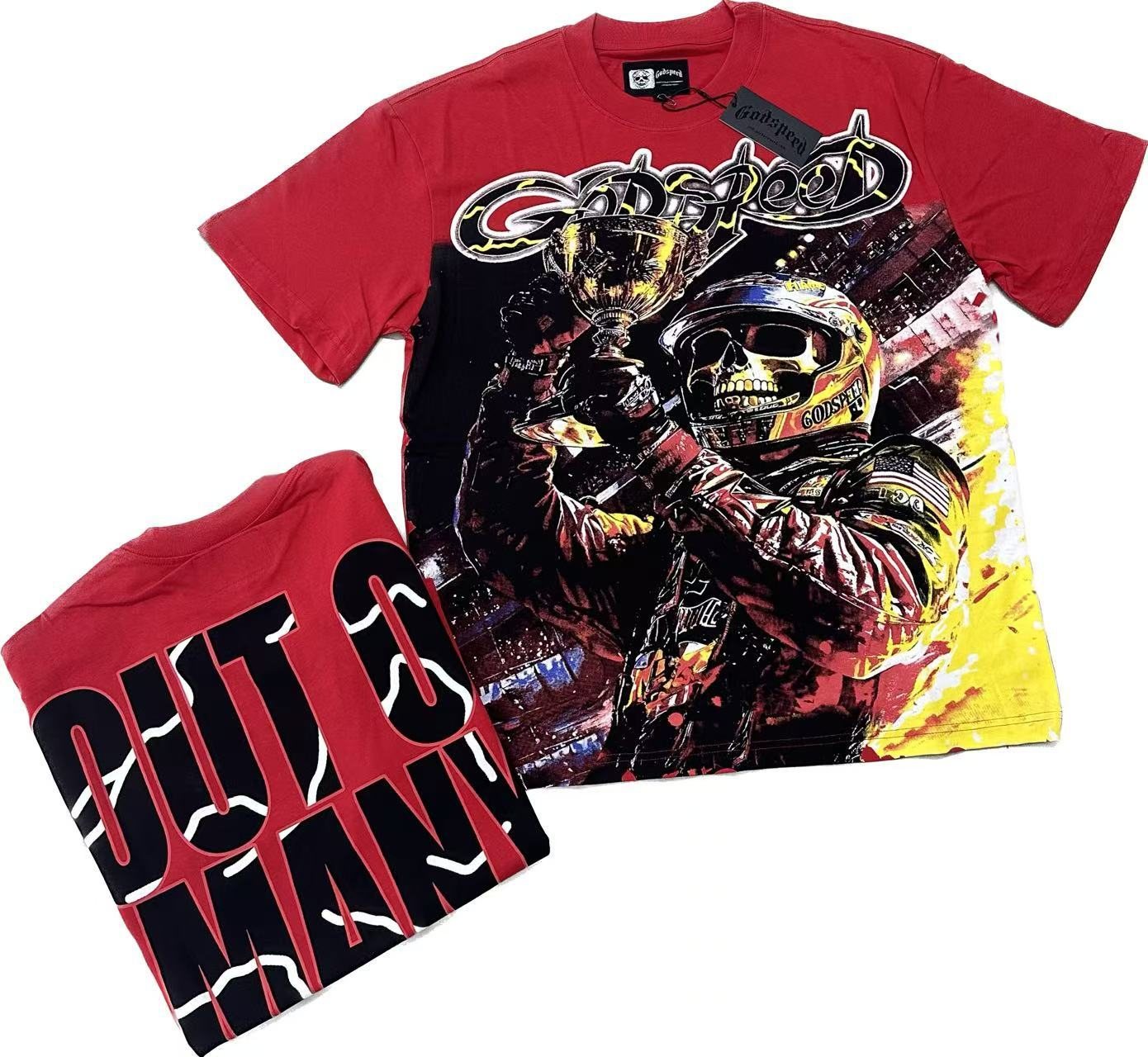 Godspeed Red Racing Skull Graphic T-Shirt — context