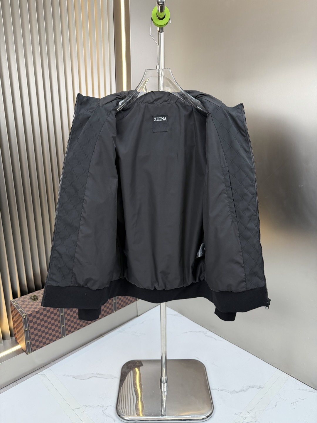 Zegna Hooded Tonal Pattern Zip Jacket — front