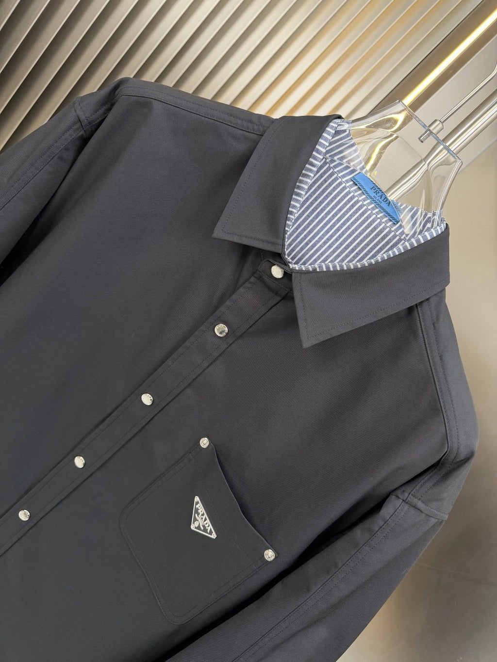 Prada Layered Overshirt and Striped Shirt Set — detail