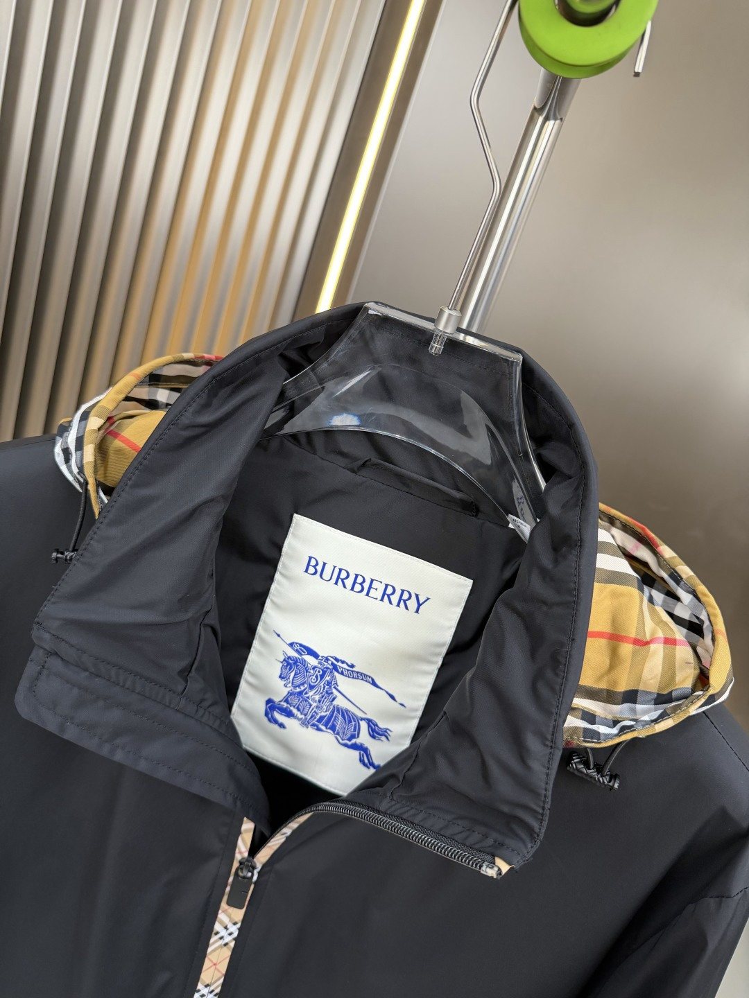 2026 Original Jacket Black Check-Trim Hooded Jacket — neck_label