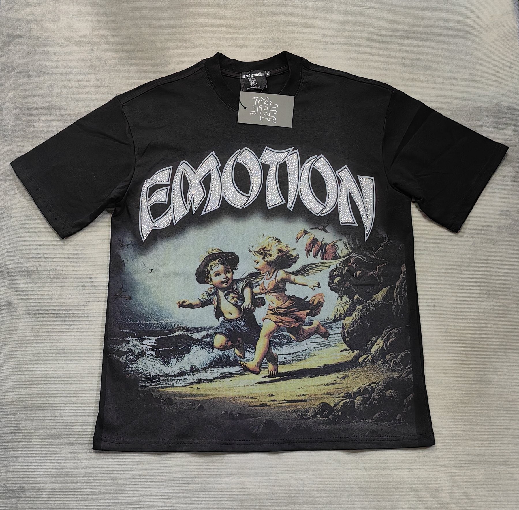 MIXED EMOTION Cherub Rhinestone Graphic T-Shirt — hang_tag