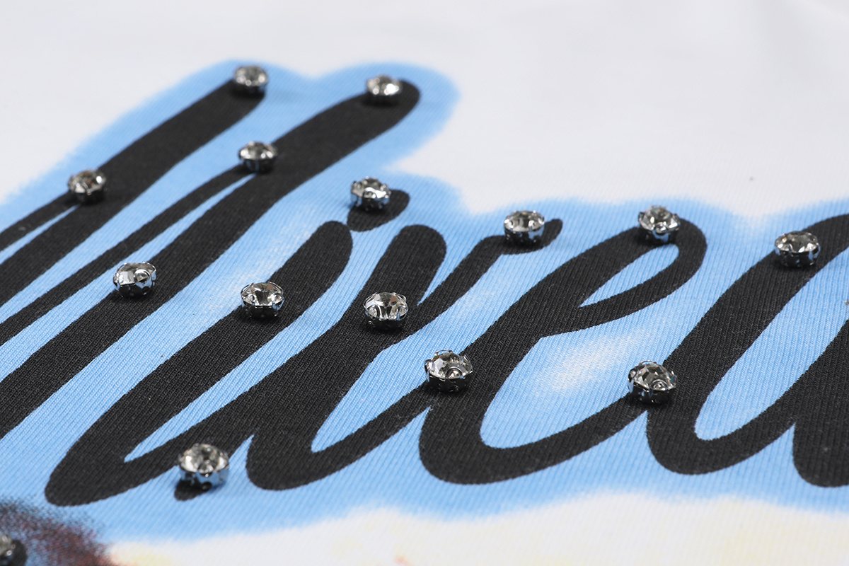 MIXED EMOTION Blue Angel Rhinestone Graphic T-Shirt — detail