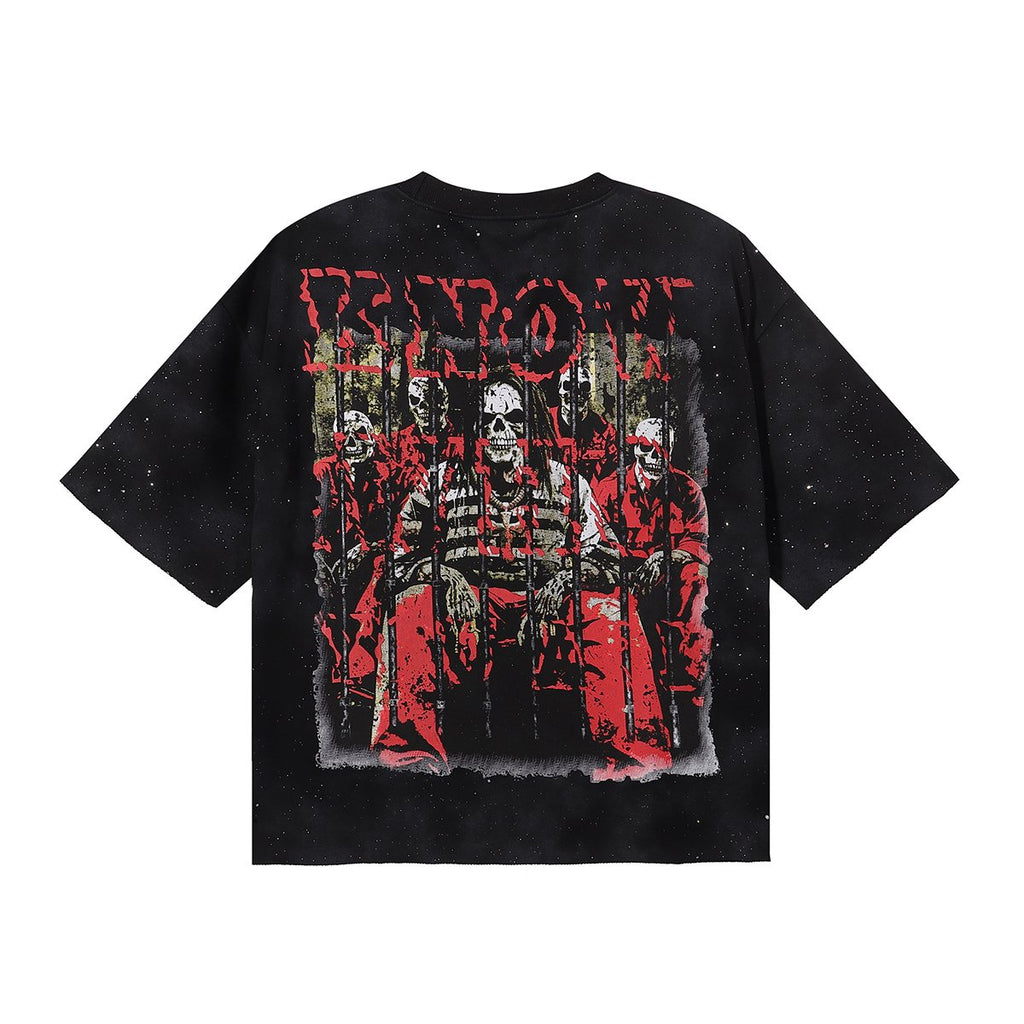 BKYS Revival No Discipline Rhinestone Skull Graphic Cropped T-Shirt — back