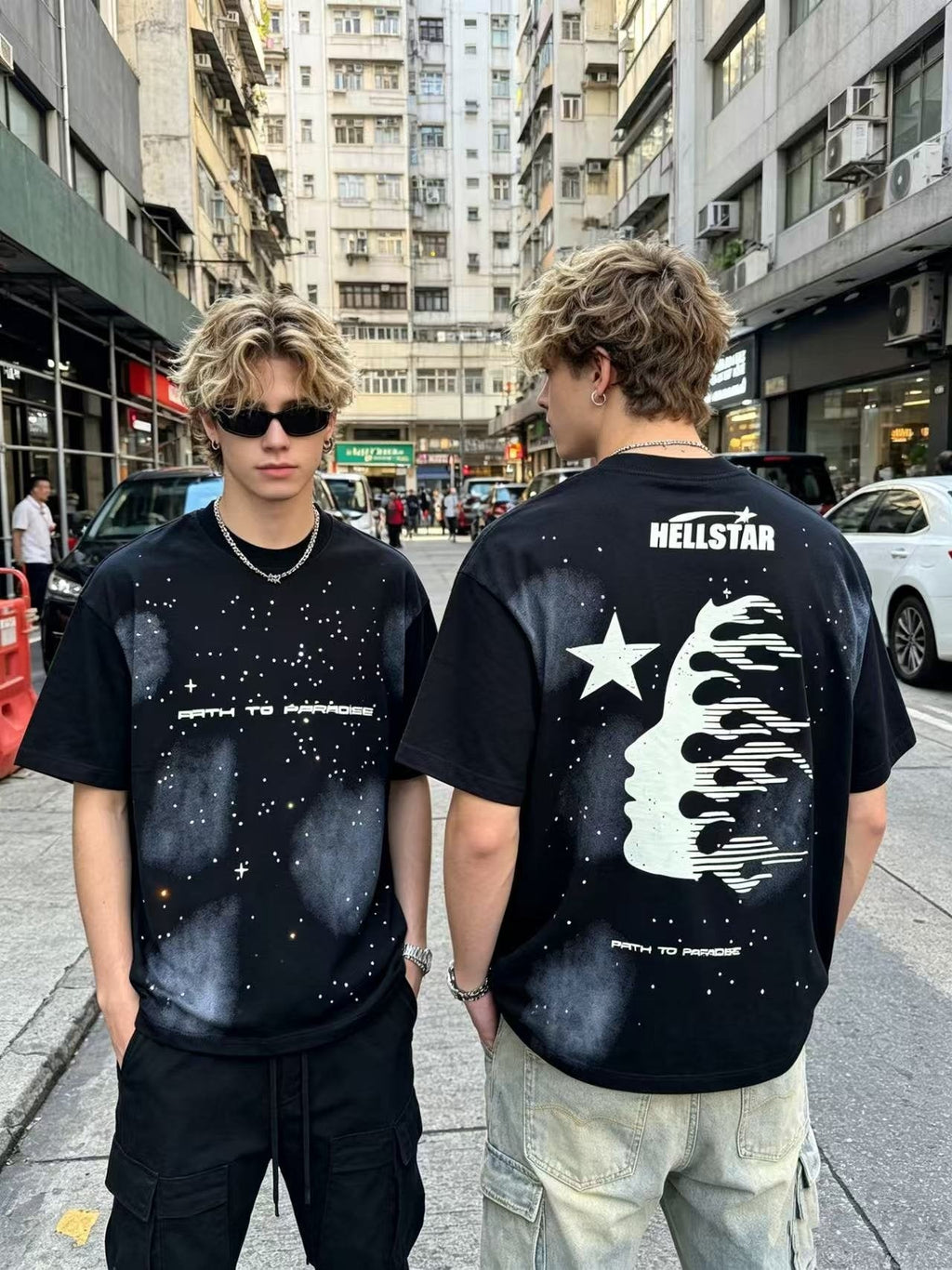 Hellstar Path to Paradise Rhinestone Graphic T-Shirt — model