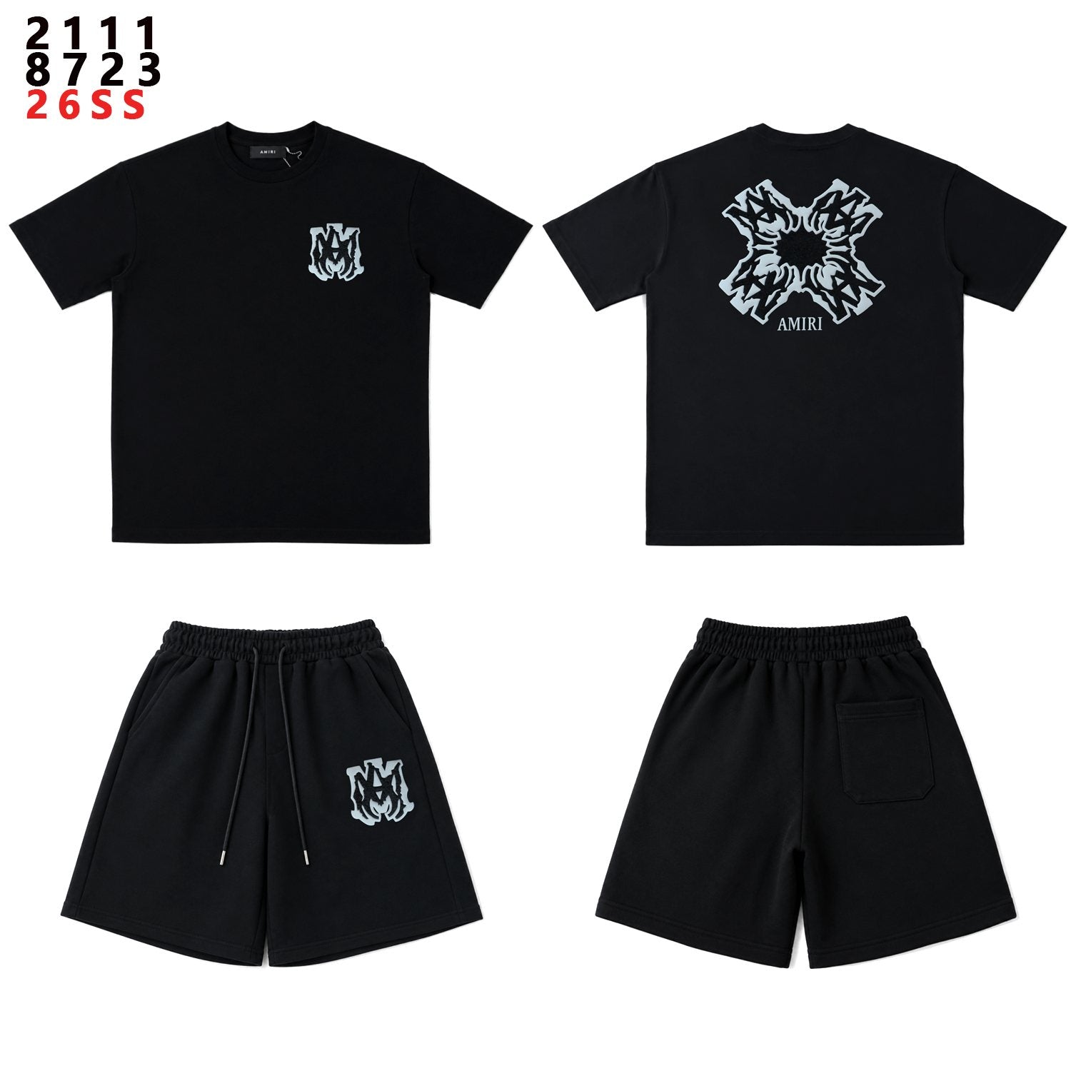 AMIRI Ice Blue Flame Graphic Short-Sleeve Set — front