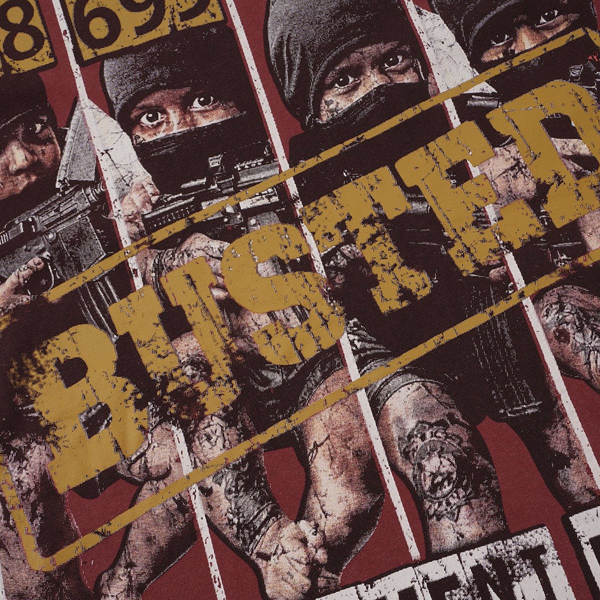 SAINT Rhinestone Distressed Graphic T-Shirt — detail