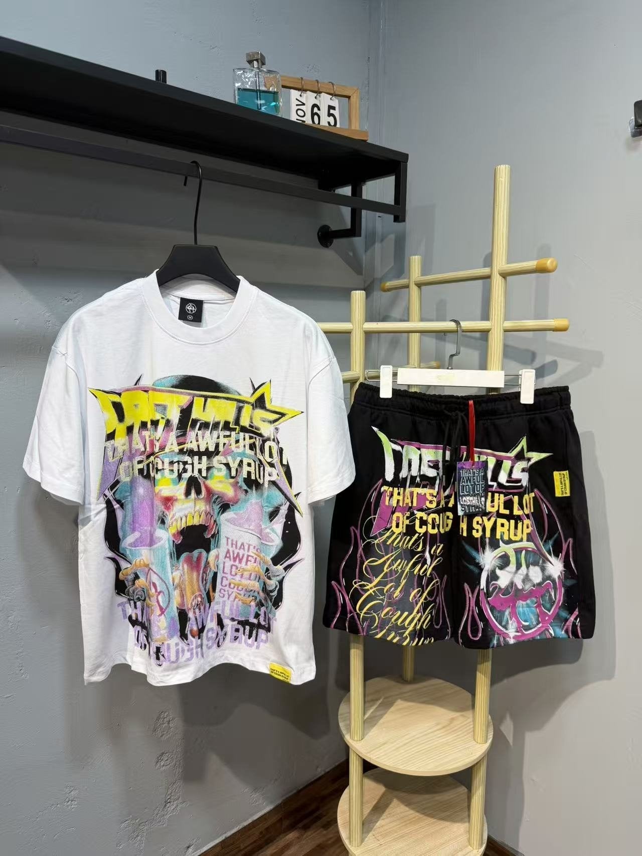 THAT'S A AWFUL LOT OF COUGH SYRUP Statement Graphic Short-Sleeve Set — front