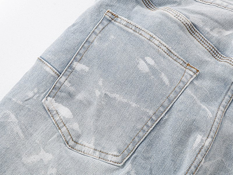 Purple Brand Light Blue Distressed Paint-Mark Jeans — detail