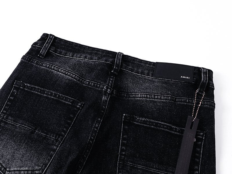 AMIRI Black Floral Distressed Jeans — detail