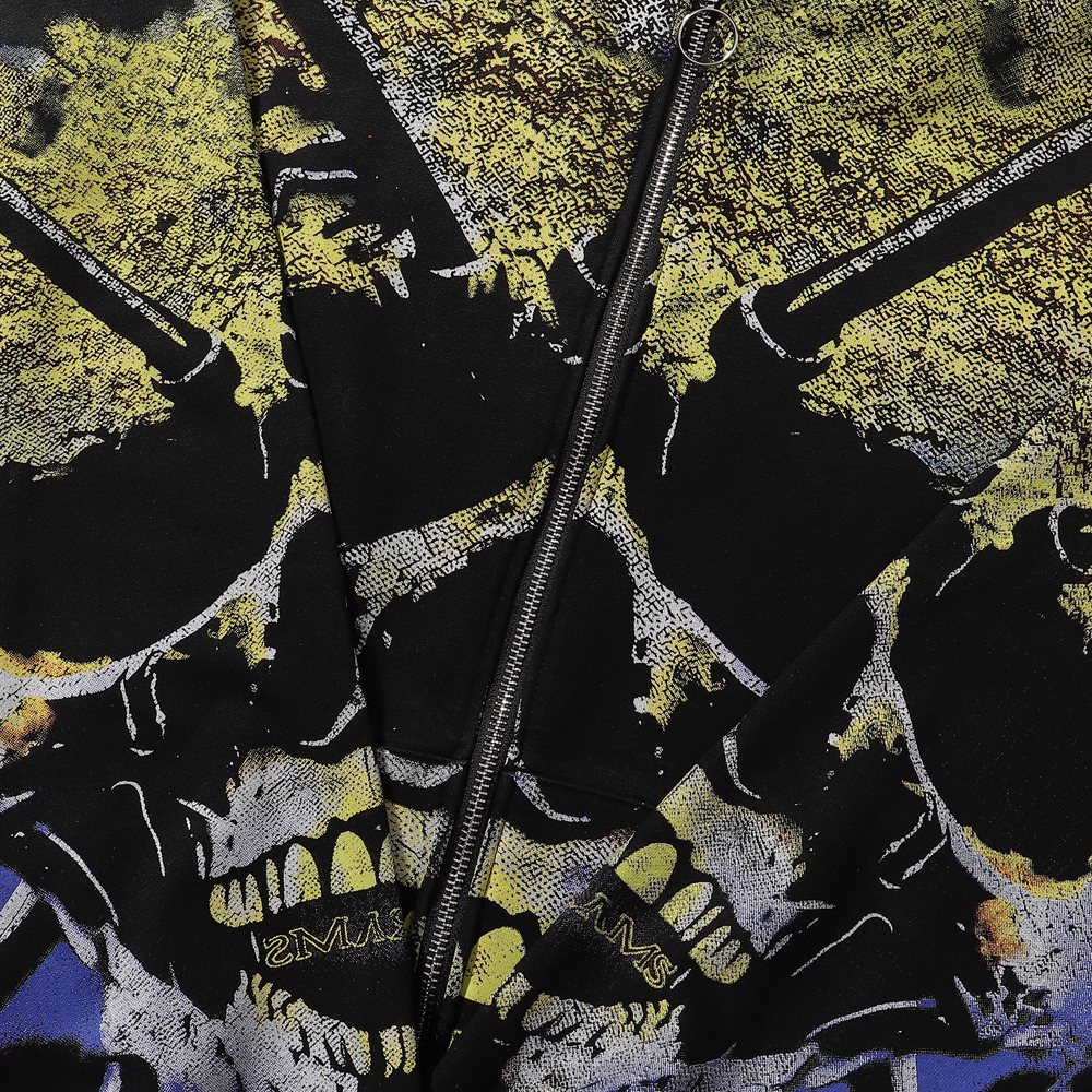 VALE USA Gravedigger Skull Graphic Zip Hoodie — detail