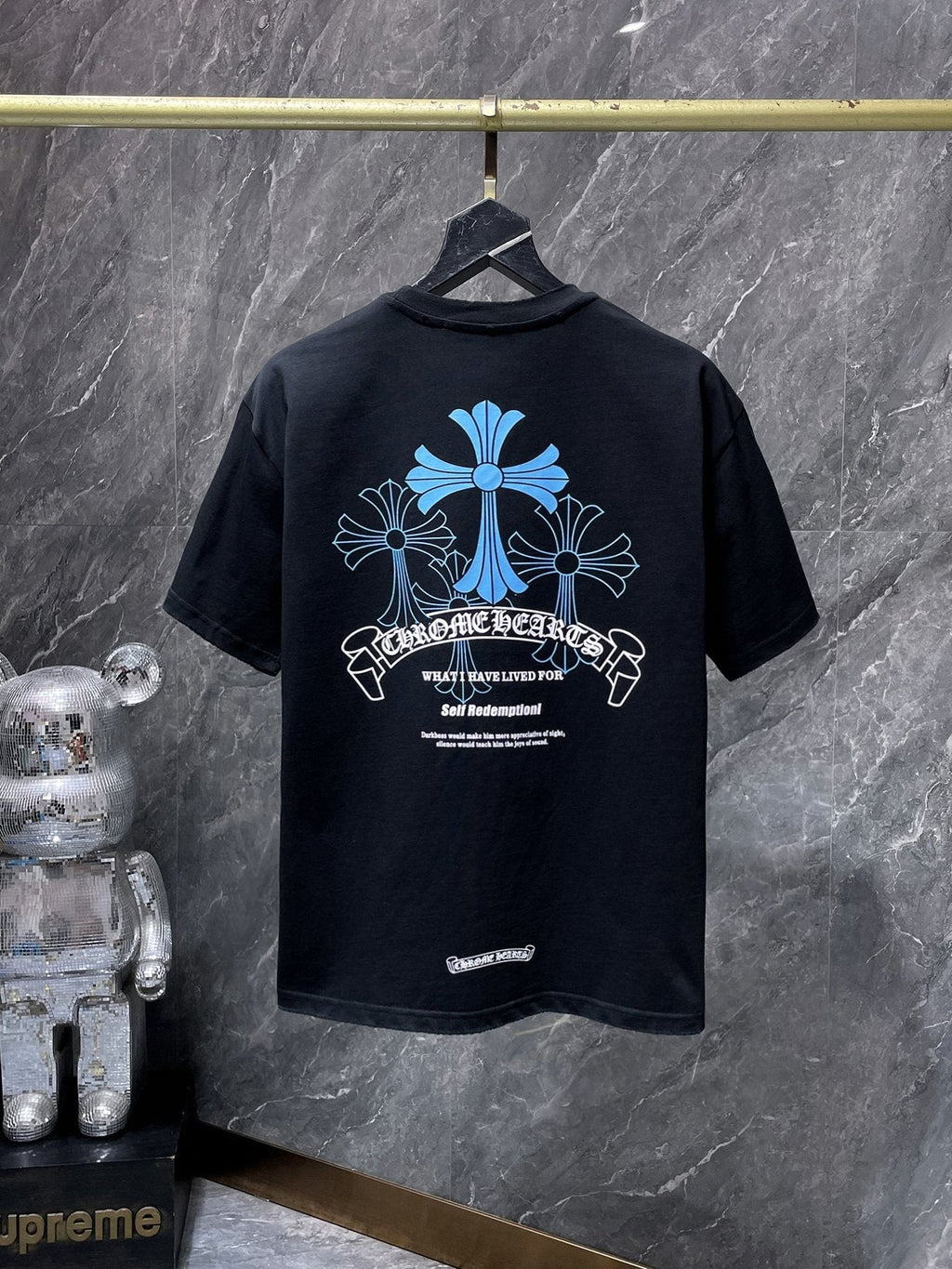 Chrome Hearts Blue Floral Cross Graphic T-Shirt — back