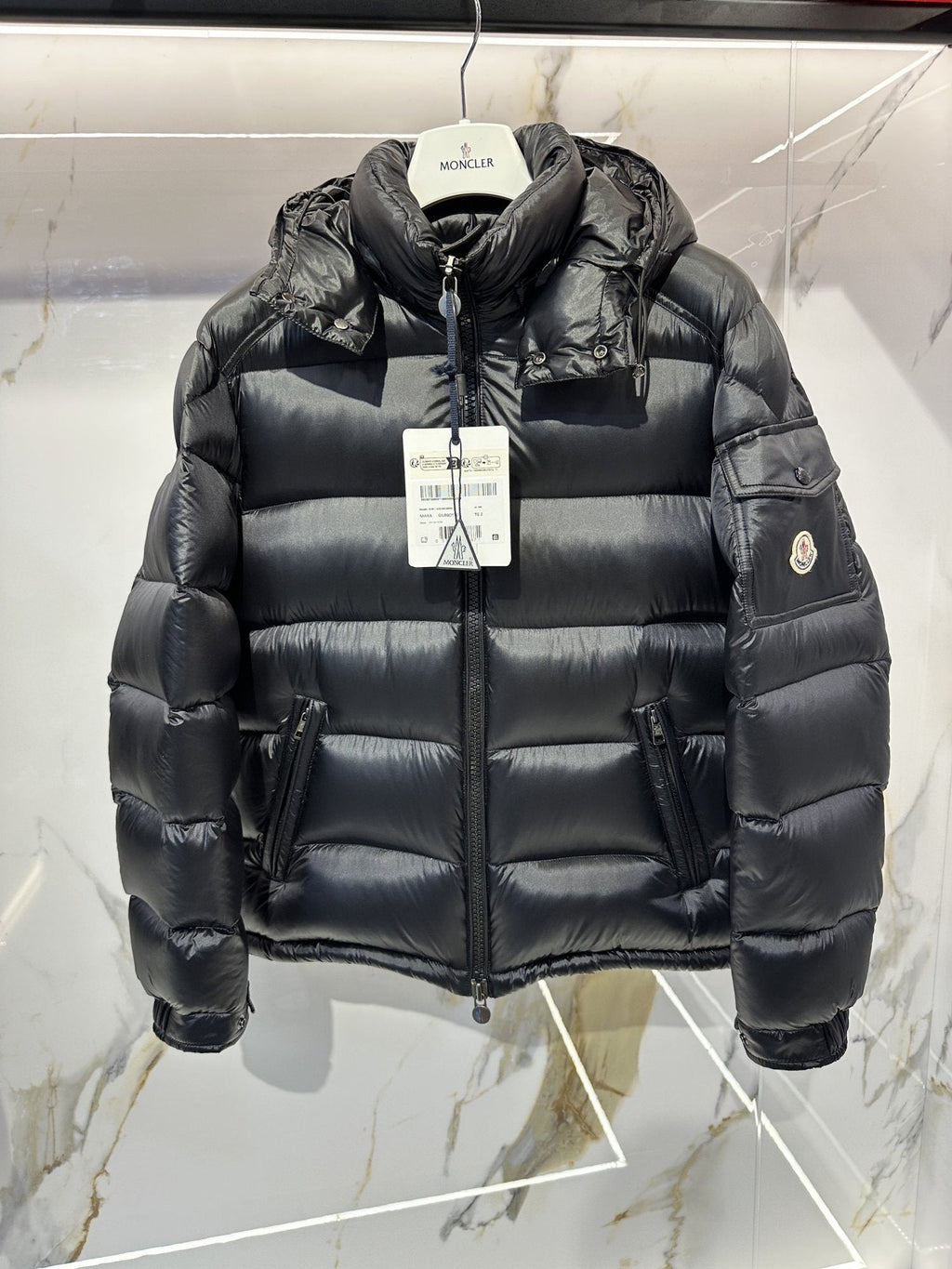 Moncler Black Hooded Puffer Coat — hero