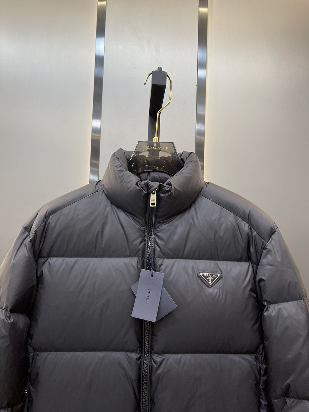 Prada Quilted Stand-Collar Puffer Jacket — detail