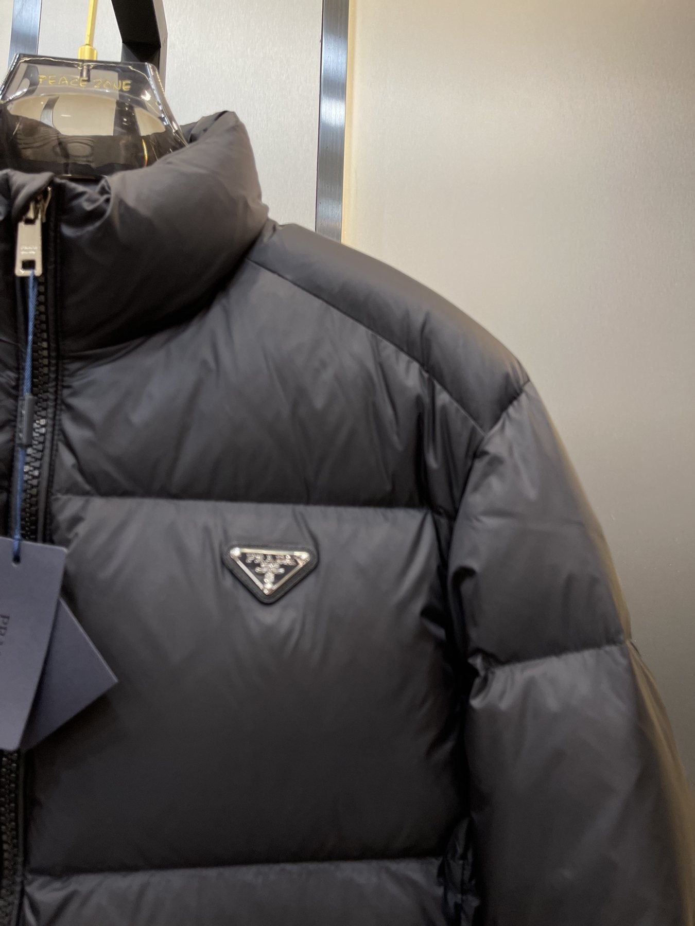 Prada Quilted Stand-Collar Puffer Jacket — detail