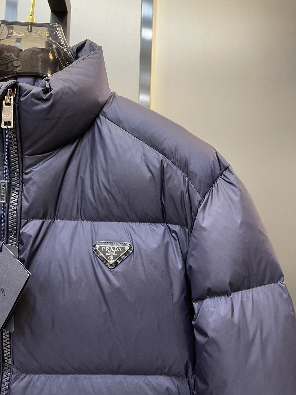 Prada Quilted Stand-Collar Puffer Jacket — detail