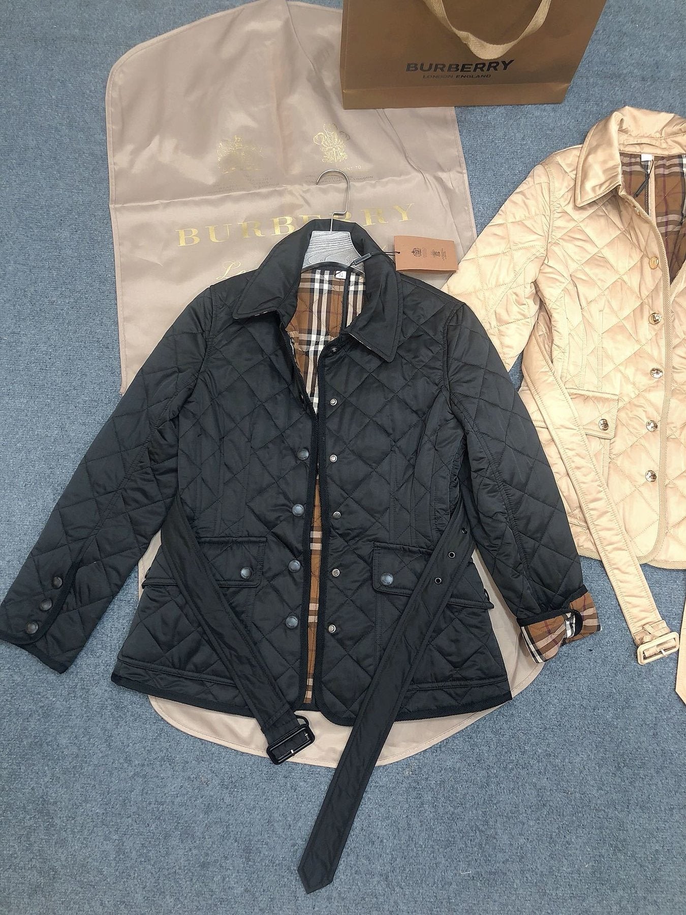 Burberry Belted Diamond-Quilted Jacket — front