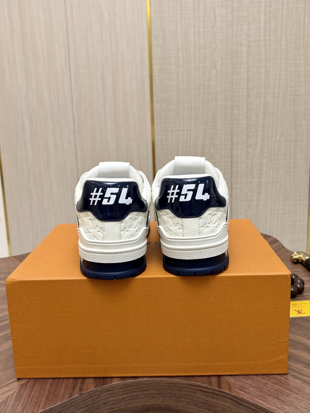 Louis Vuitton White & Navy Low-Top Sneakers — back