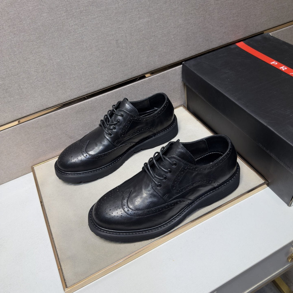 Prada Black Brogue Lace-Up Shoes — front