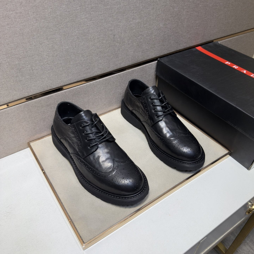 Prada Black Brogue Lace-Up Shoes — front