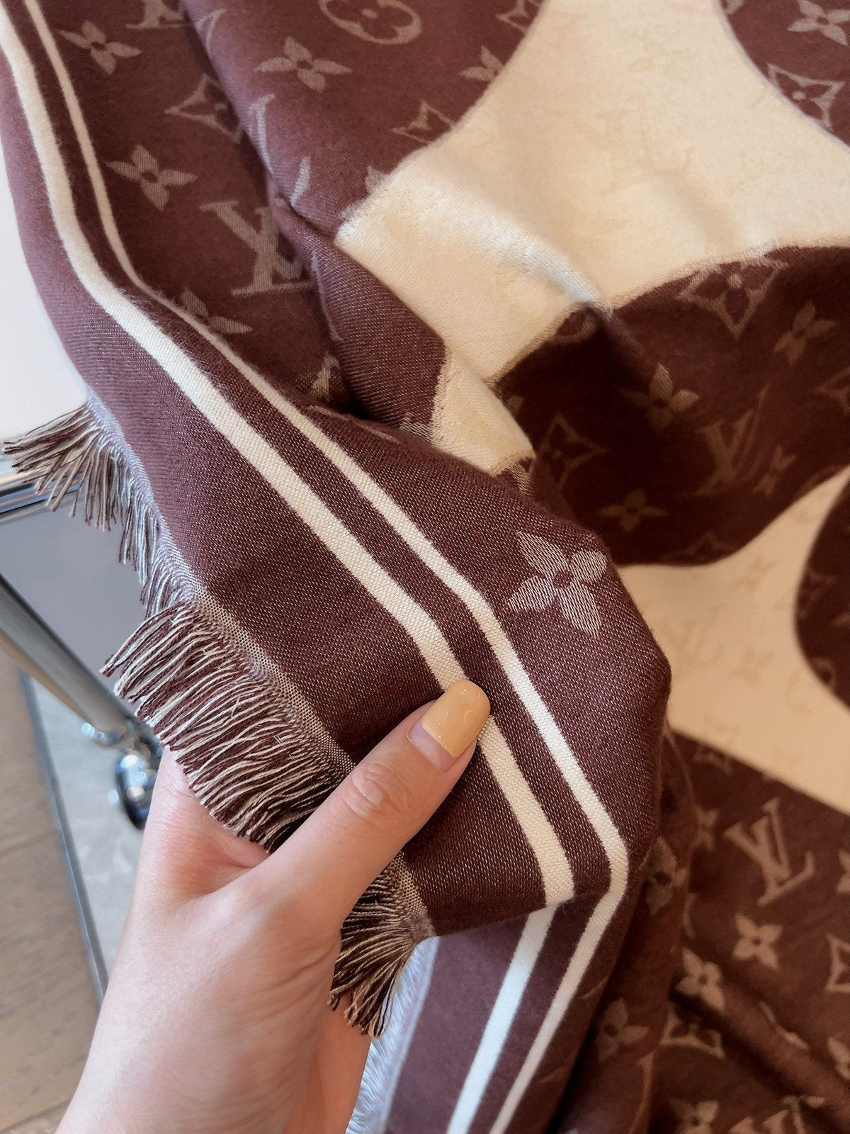 Louis Vuitton Monogram Fringe Square Scarf — detail