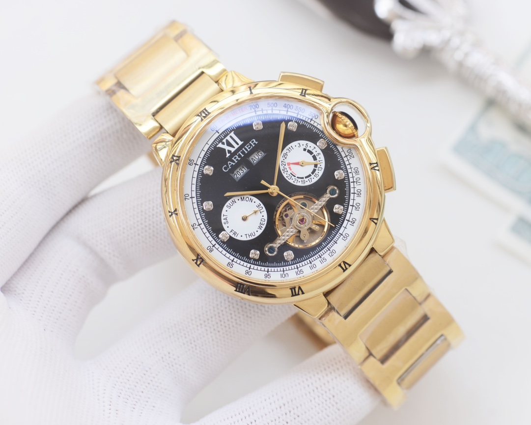 Cartier Gold Black Dial Bracelet Watch — hero