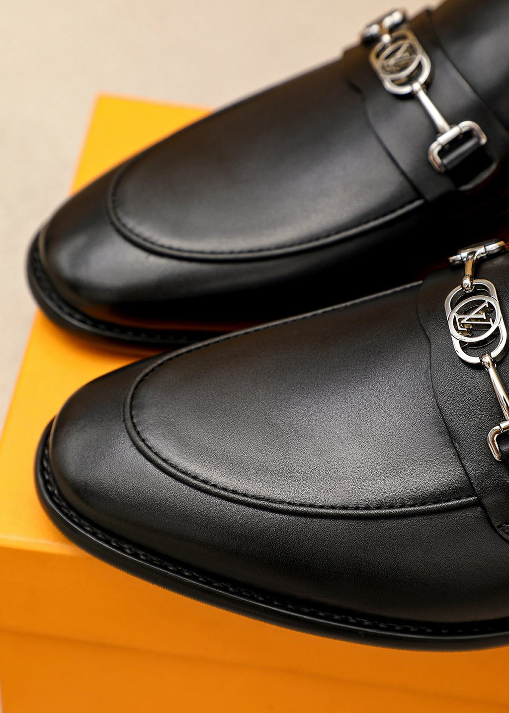 Louis Vuitton Black Leather Loafers — detail