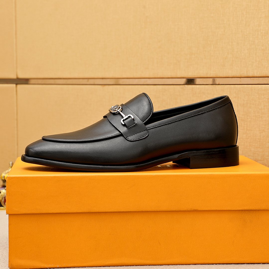 Louis Vuitton Black Leather Loafers — side
