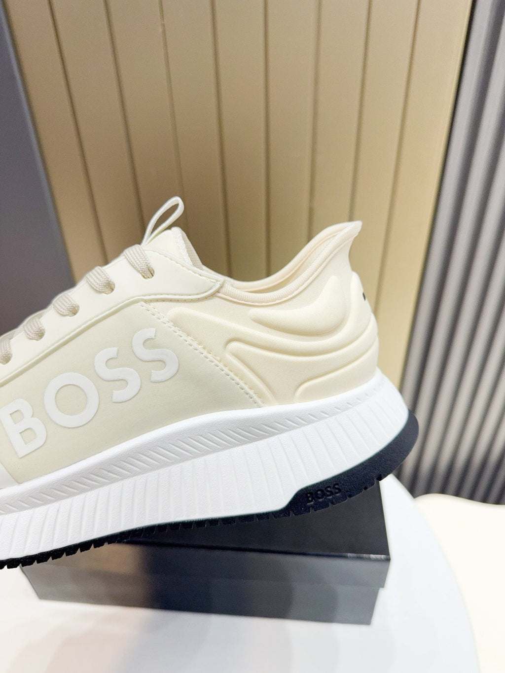 Hugo Boss Cream White Knit Sneakers — detail