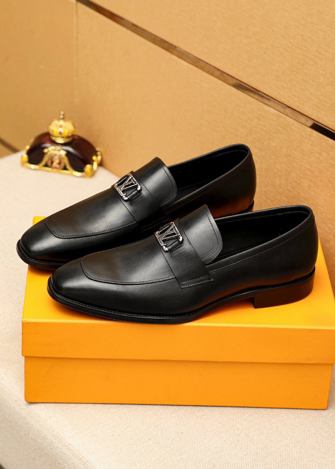 Louis Vuitton Black Metal-Accent Loafers — front
