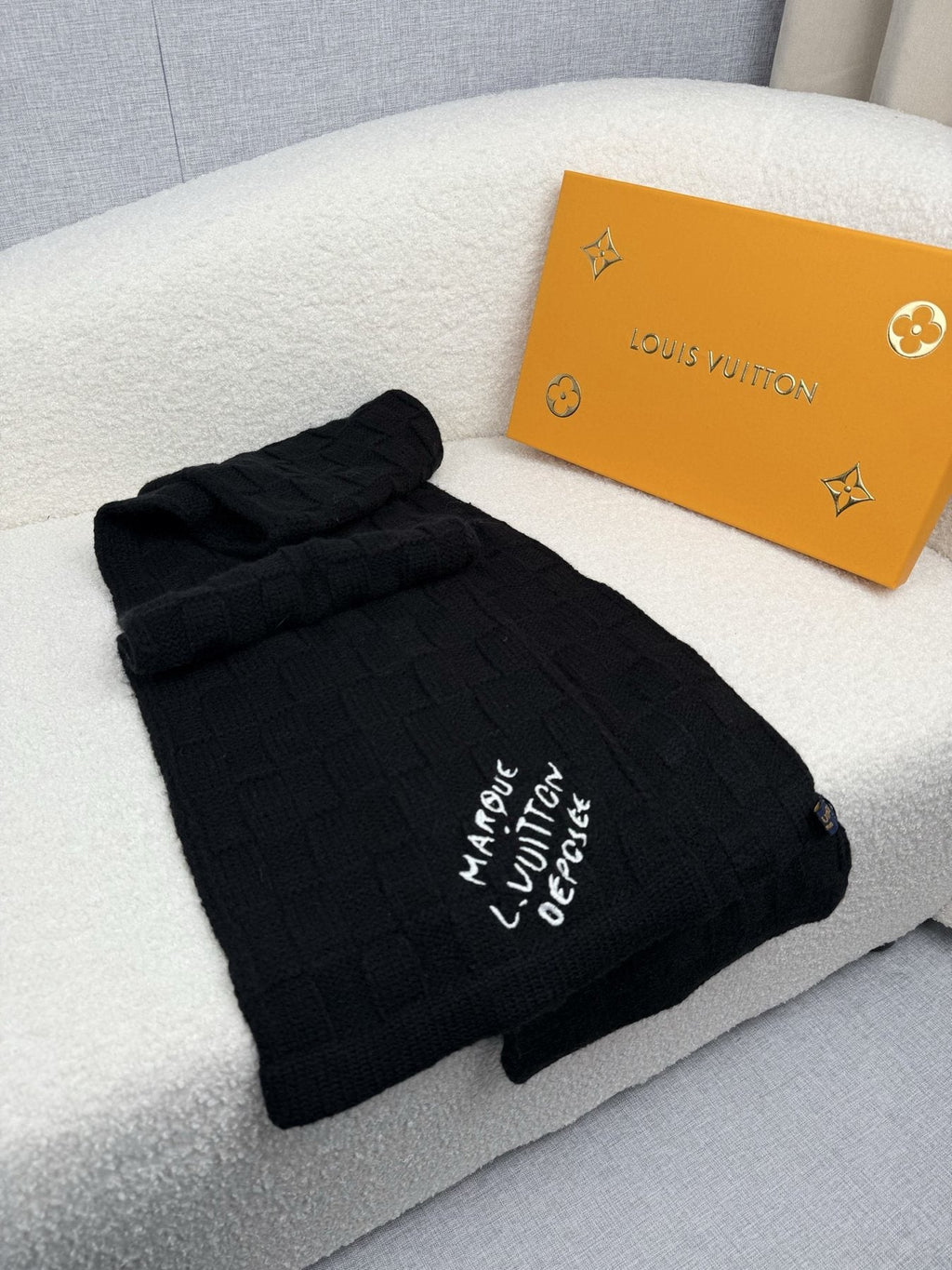 Louis Vuitton Black Knit Scarf — front