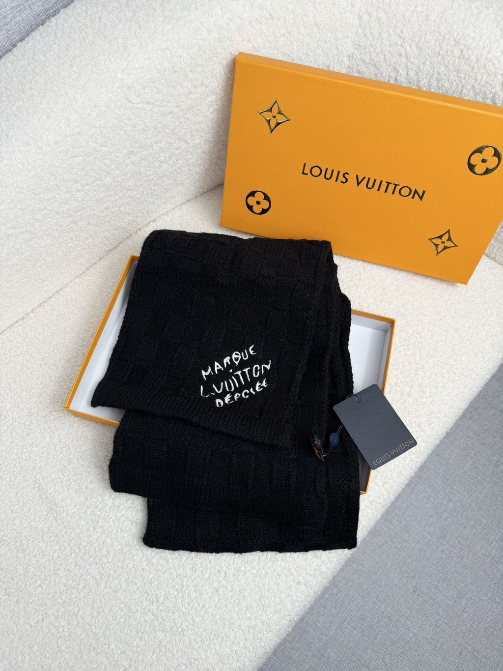 Louis Vuitton Black Logo Knit Scarf — hero