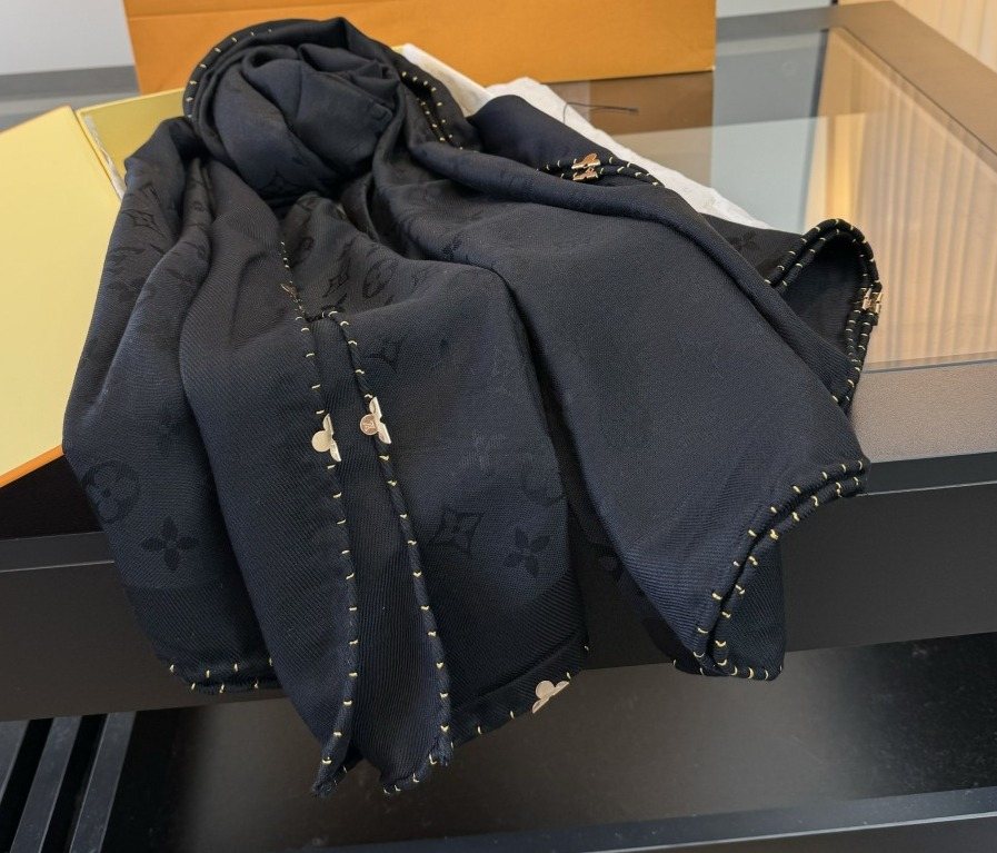Louis Vuitton Navy Blue Patterned Scarf — hero