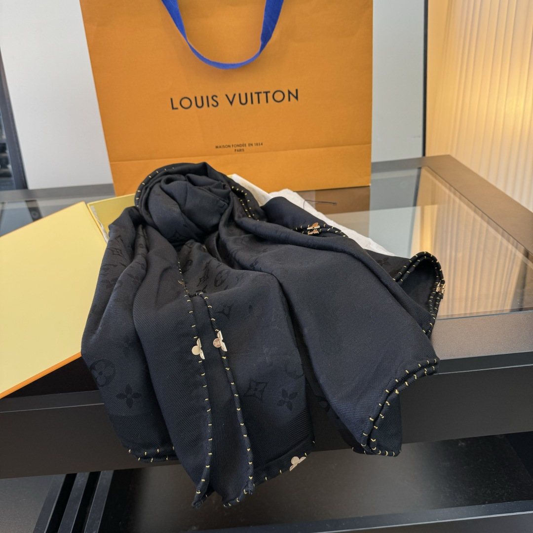 Louis Vuitton Navy Blue Patterned Scarf — front