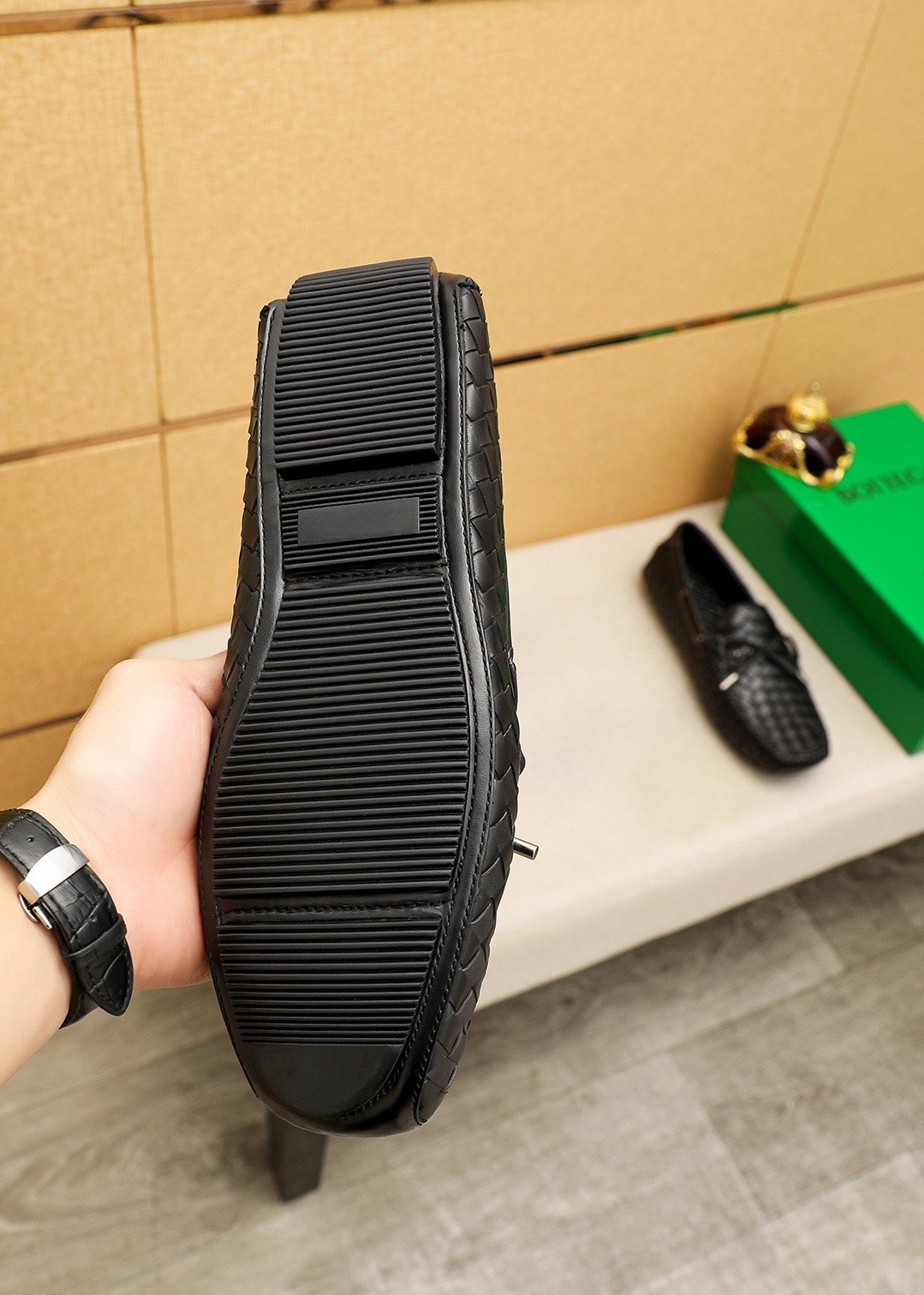 Bottega Veneta Black Woven Lace-Up Loafers — detail
