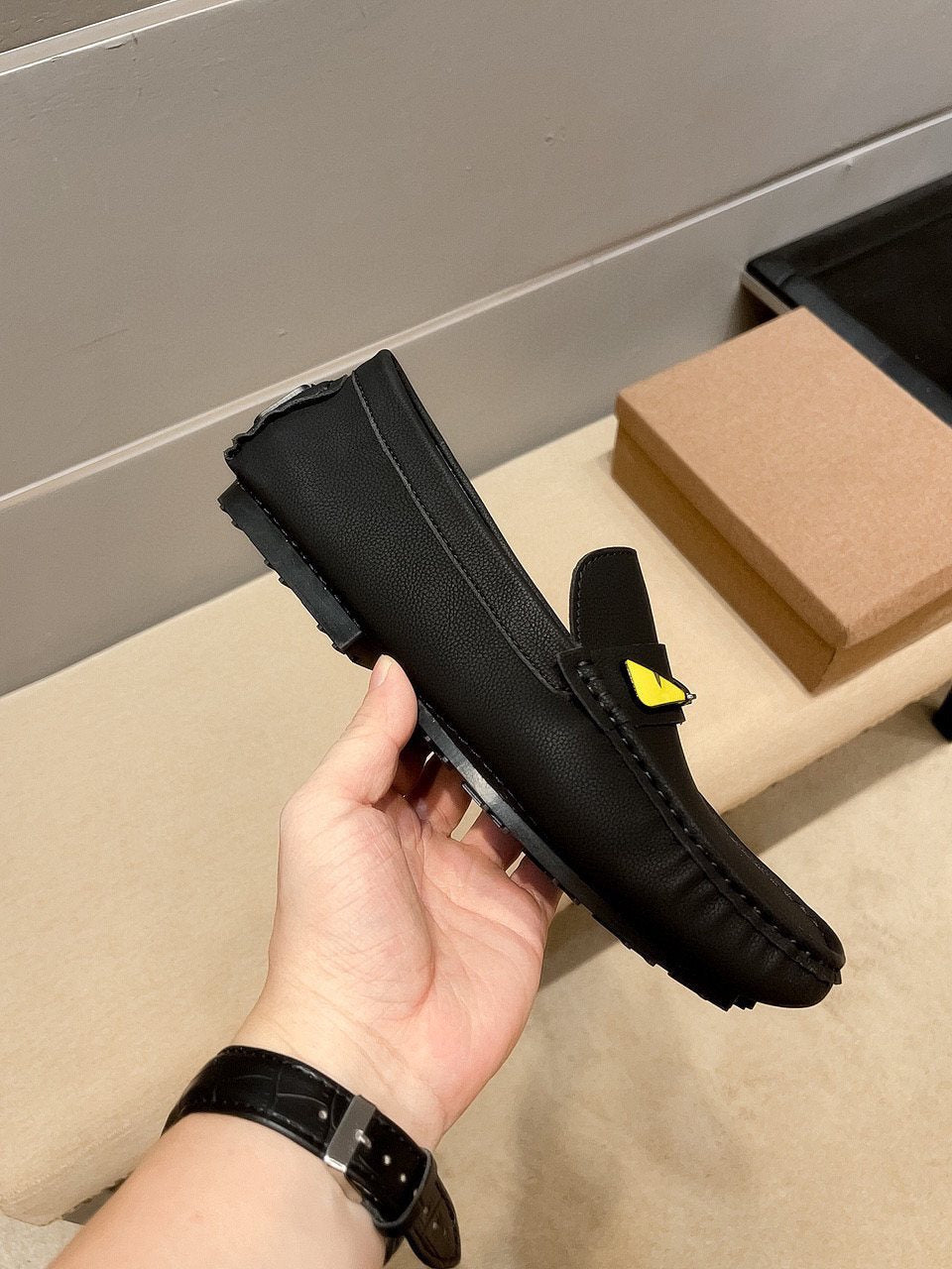 Fendi Black Yellow Accent Loafers — side