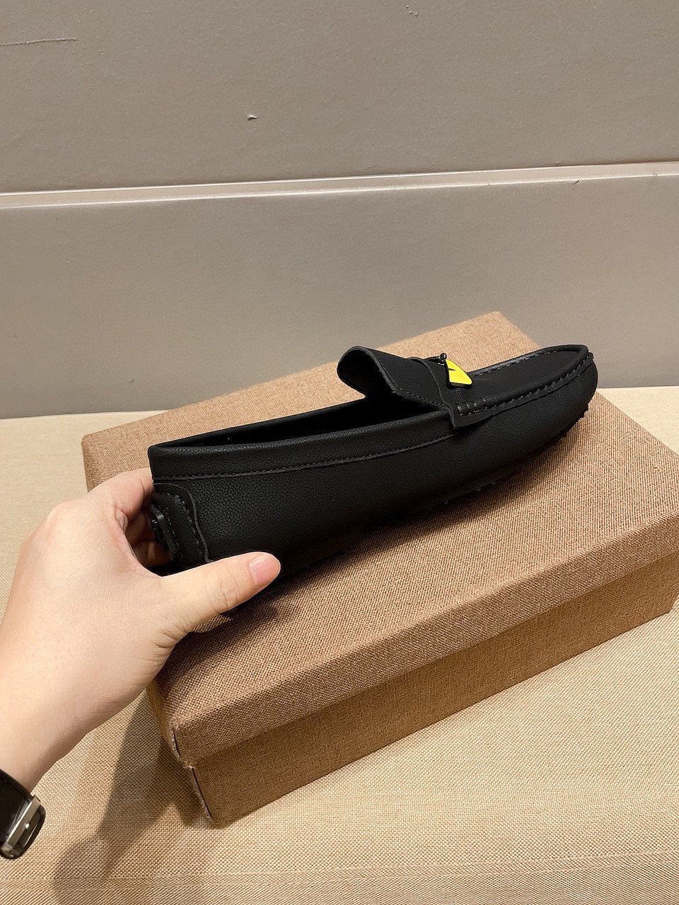Fendi Black Yellow Accent Loafers — side