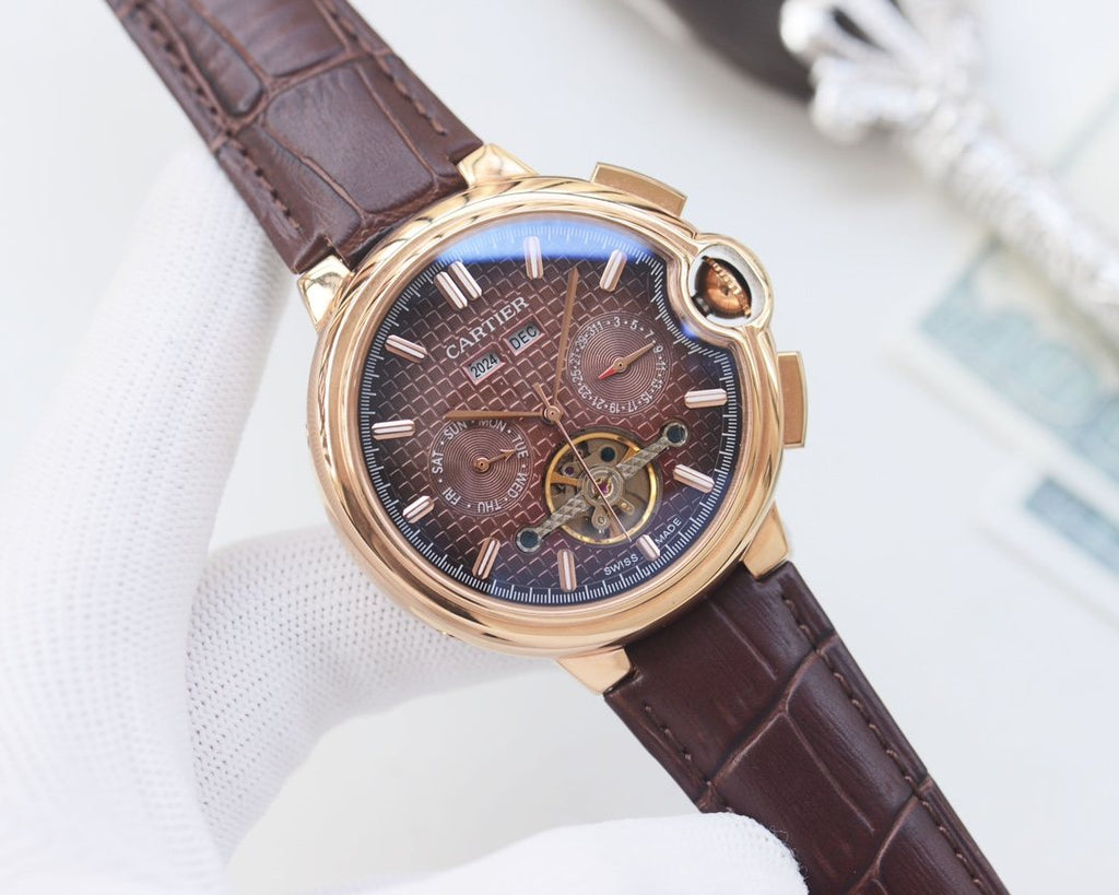 Cartier Rose Gold Brown Dial Leather Strap Watch — hero