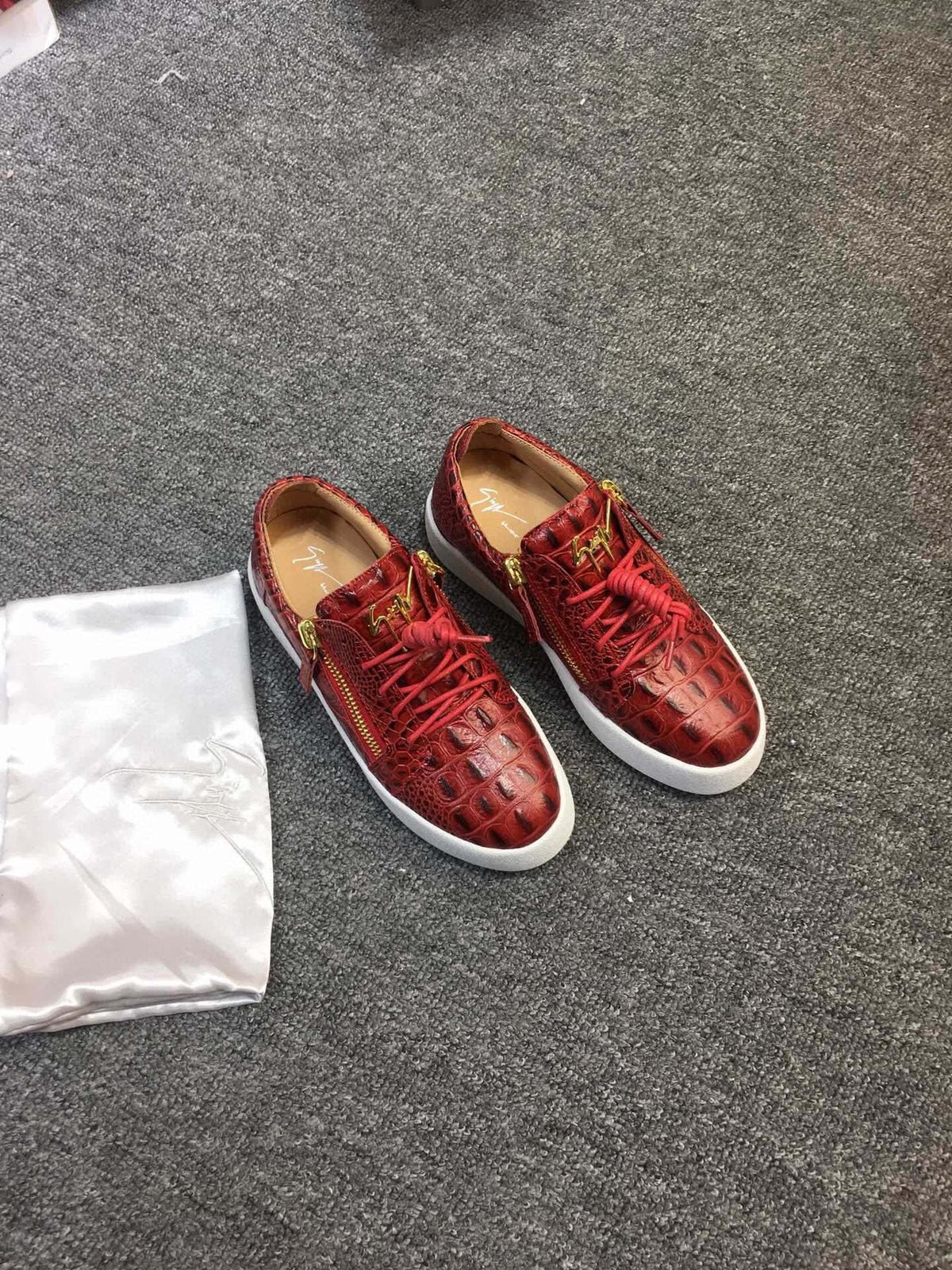 Giuseppe Zanotti Red Croc-Embossed Low-Top Sneakers — side