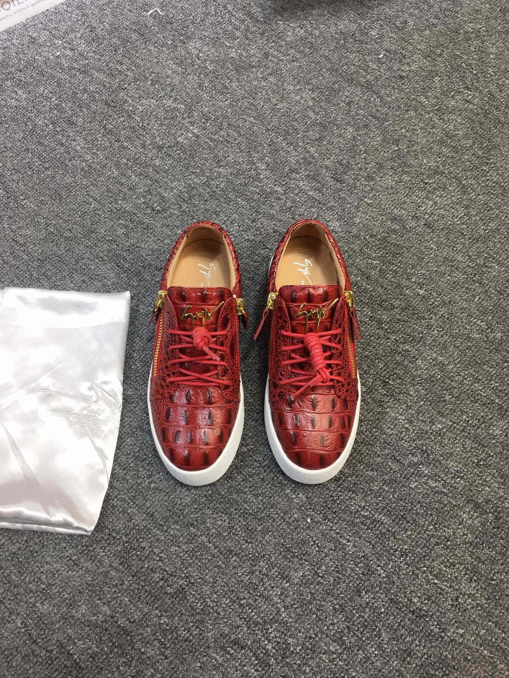 Giuseppe Zanotti Red Croc-Embossed Low-Top Sneakers — front