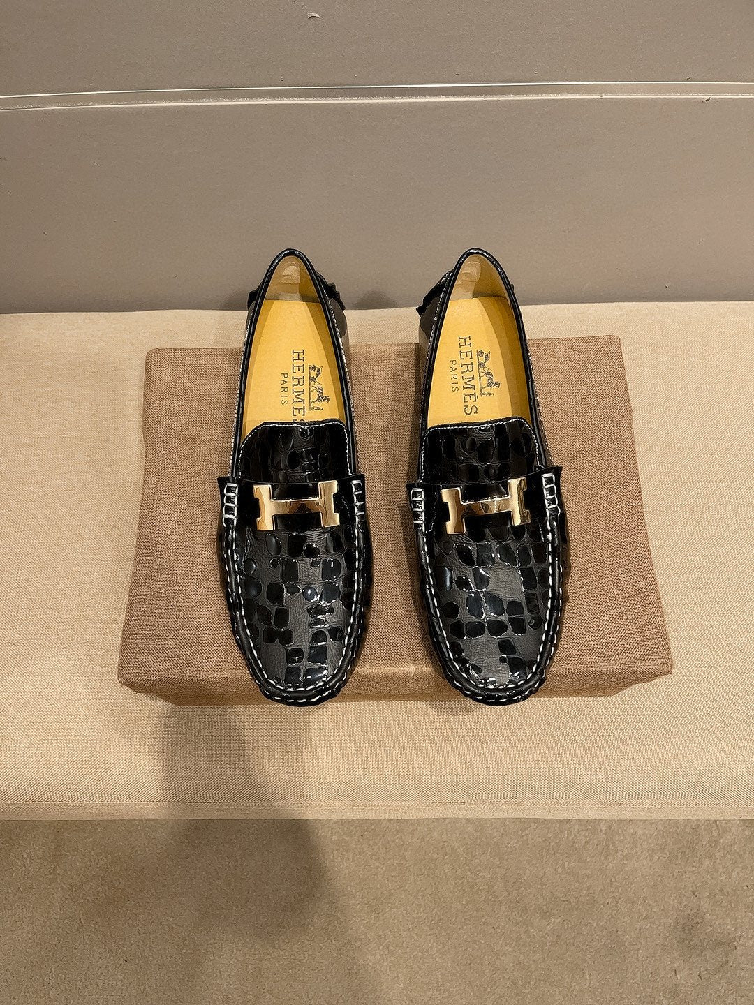 Hermès Black Textured Loafers — hero