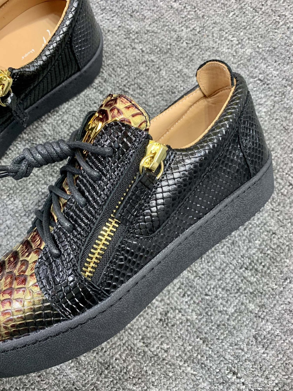 Giuseppe Zanotti Black Snakeskin Low-Top Sneakers — detail