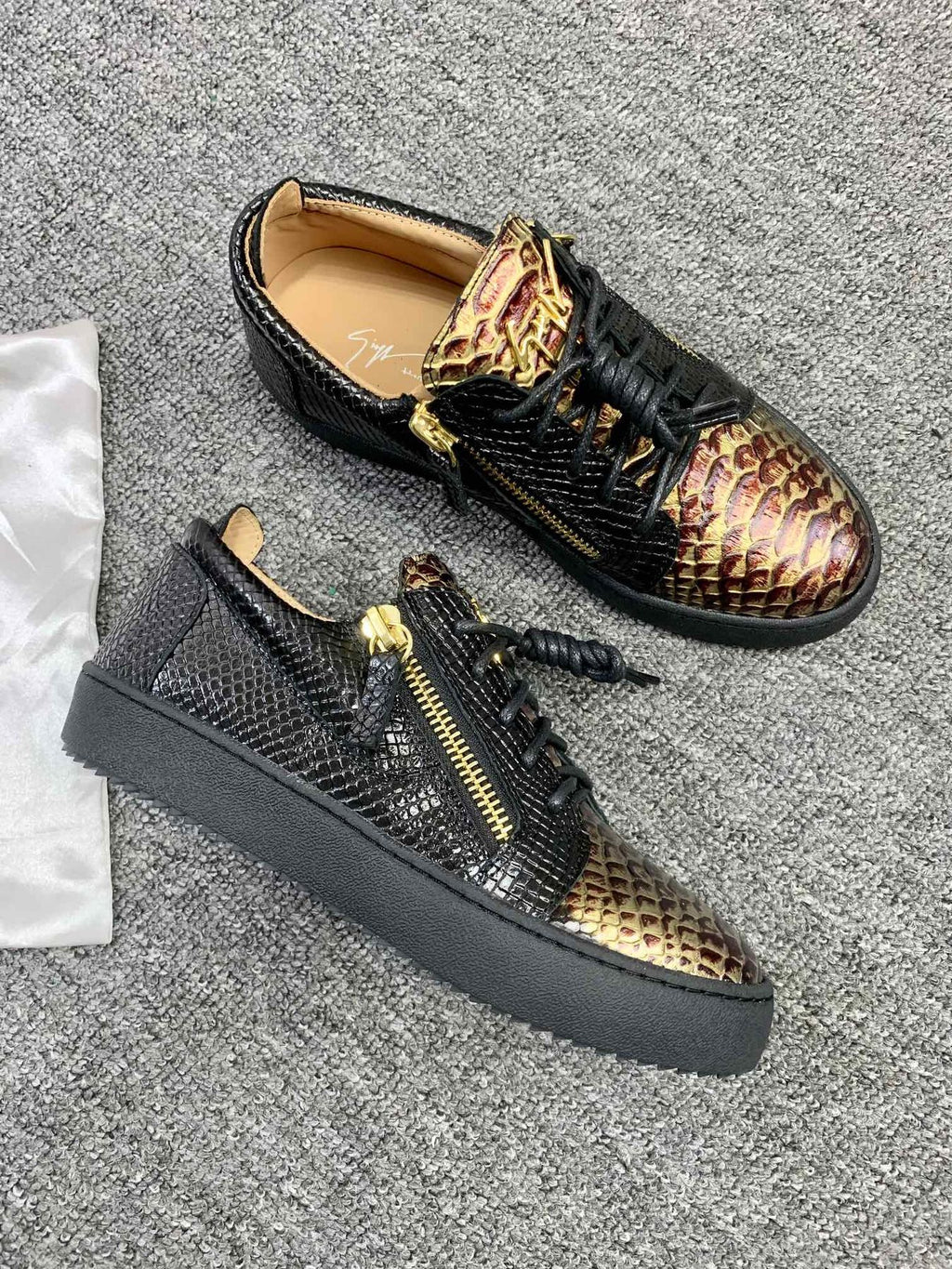 Giuseppe Zanotti Black Snakeskin Low-Top Sneakers — side