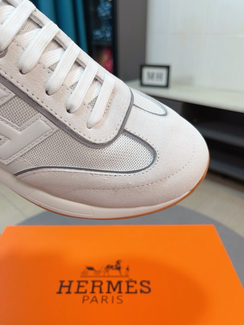 Hermès White and Light Gray Low-Top Sneakers — detail