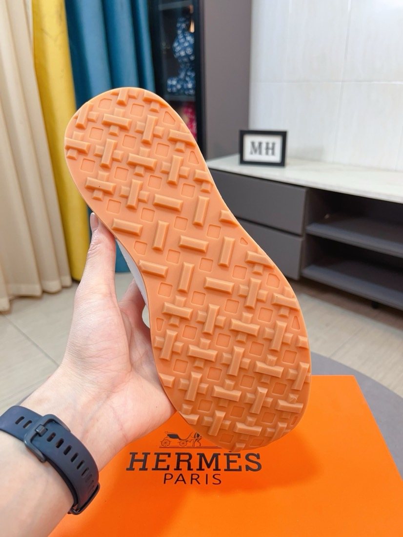 Hermès White and Light Gray Low-Top Sneakers — side