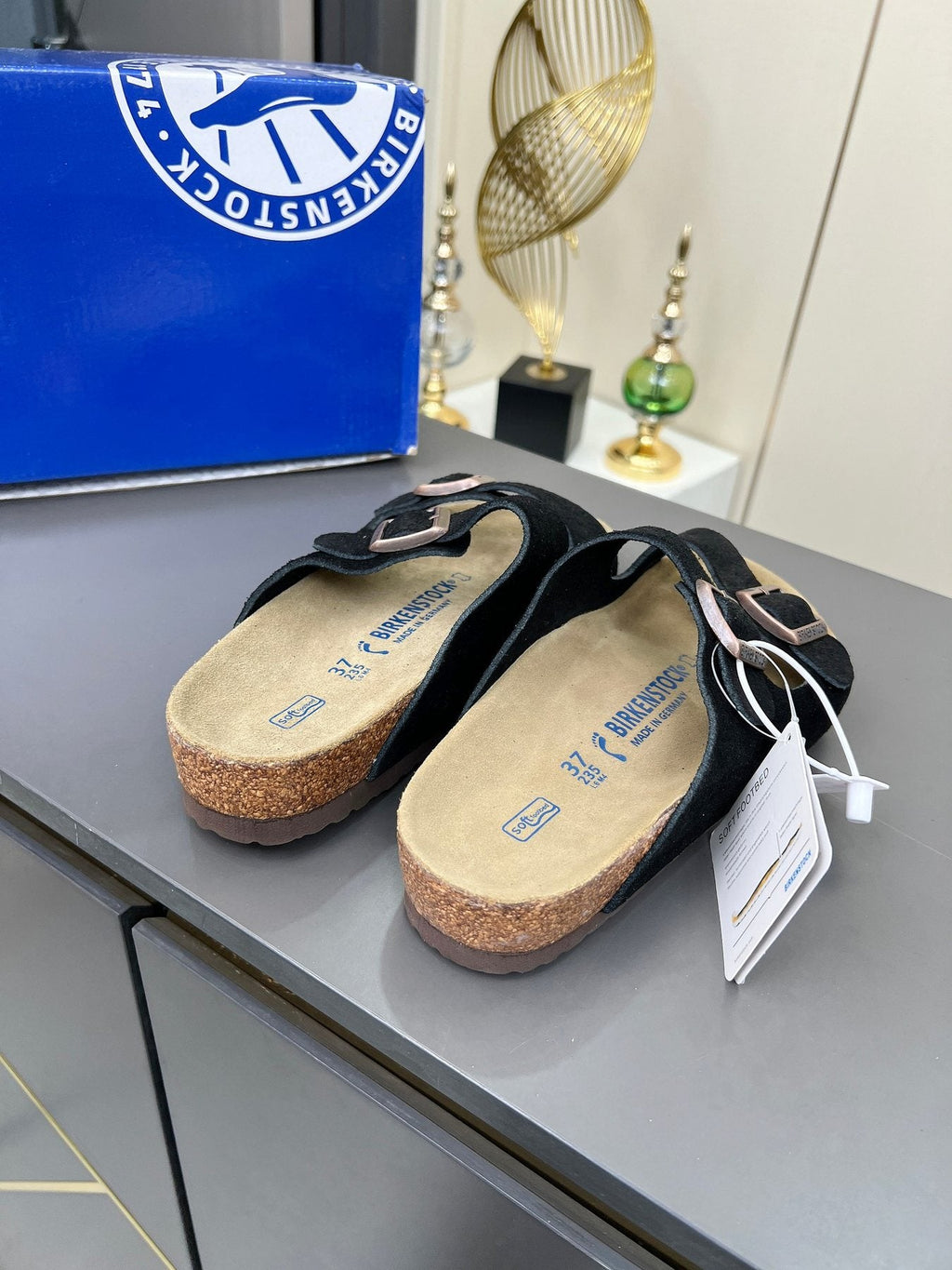 Birkenstock Black Two-Strap Slide Sandals — detail