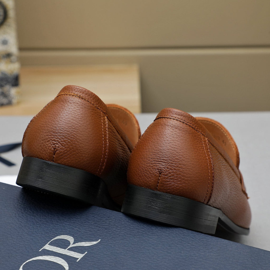 Dior Cognac Brown Pebbled Men's Loafers — back
