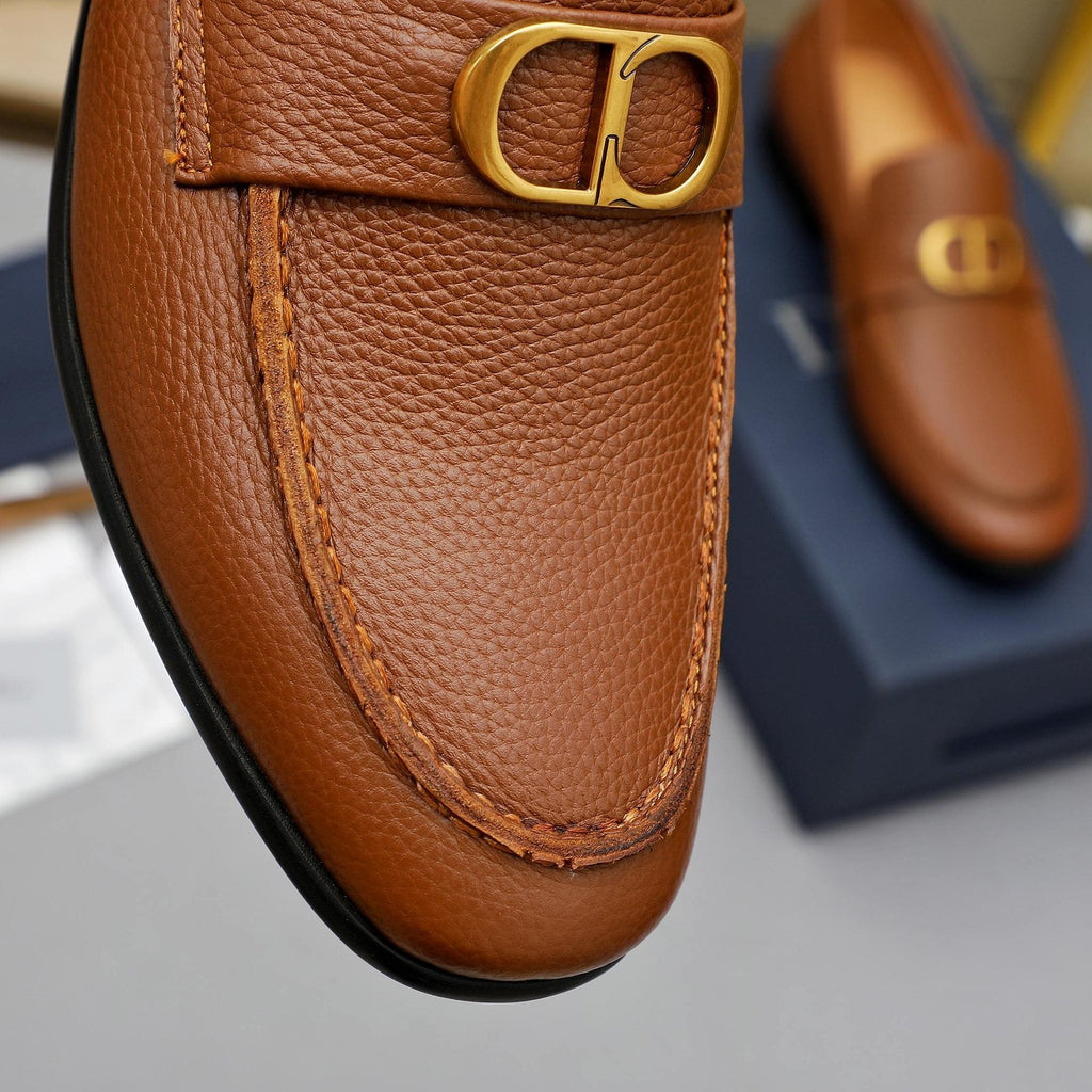 Dior Cognac Brown Pebbled Men's Loafers — detail
