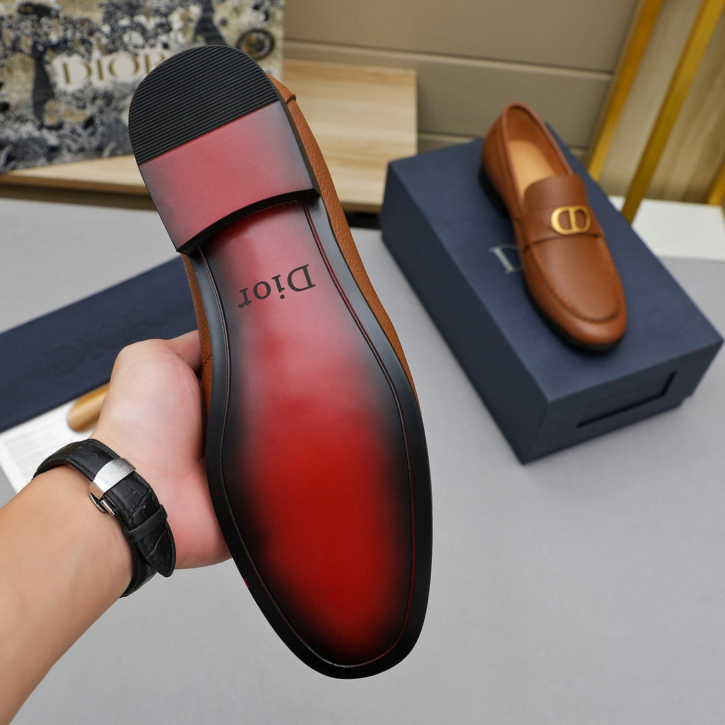 Dior Cognac Brown Pebbled Men's Loafers — back