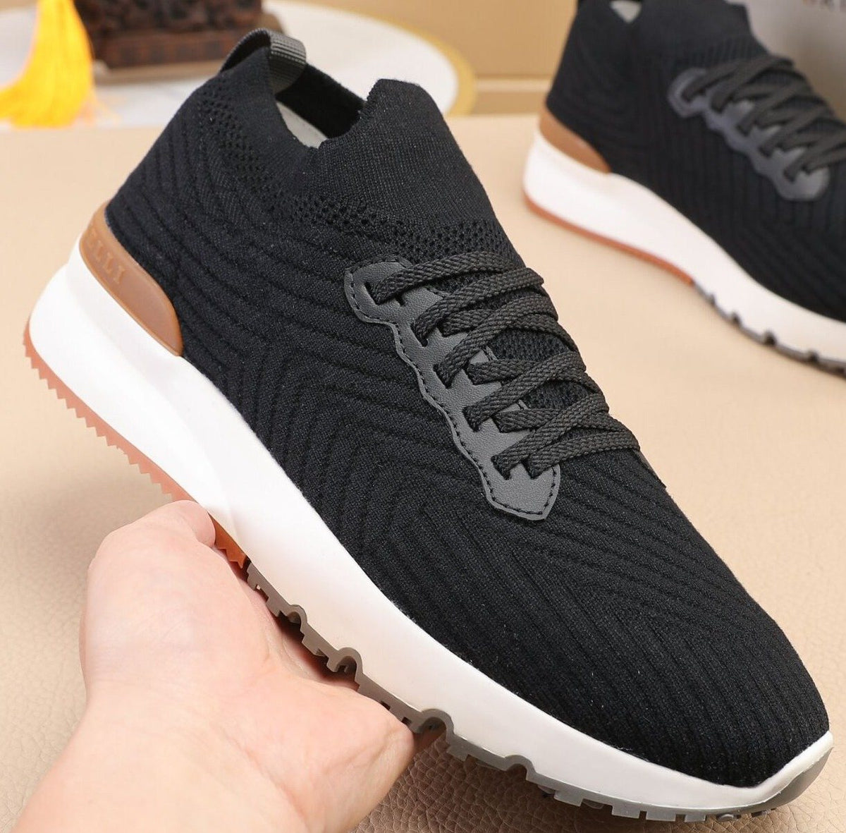 Brunello Cucinelli Black Knit Sneakers — hero